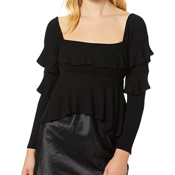 Clayton Tops - CLAYTON nwt Revolve Square Neck Ruffled Top M Evita Black